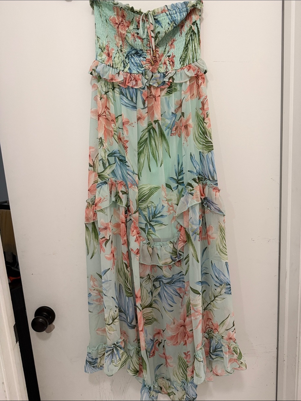 Floral Ruffled Maxi Dress- Mint Green